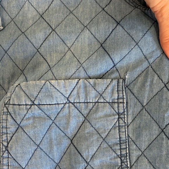 ODA Proyecto Rufina EUC Ruffle Collar Quilted Barn Jacket Denim Chambray M L - Picture 9 of 11